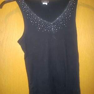 Womens Size Large, Vixen Black Tank Top with Silver Embellishments